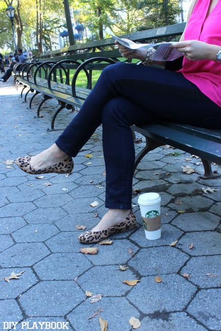 Casey and her coffee in Central Park.
