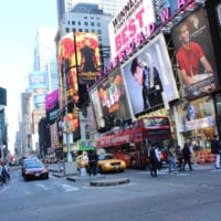 Times Square in NYC is busy and colorful.