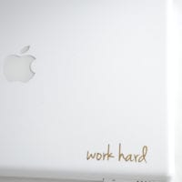 Casey's "work hard" laptop sticker