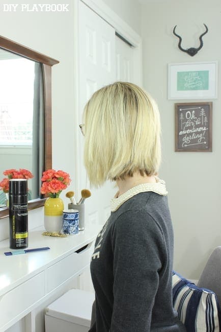 My straight lob before we curled it with the straightener.