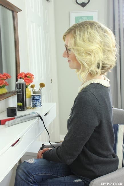 After using a hair straightener to curl my lob.