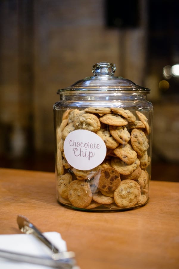 A jar of chocolate cookies is a great wedding reception treat.