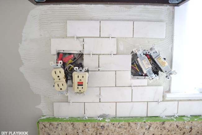 The backsplash in progress