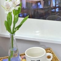Reading area with the coffee cup