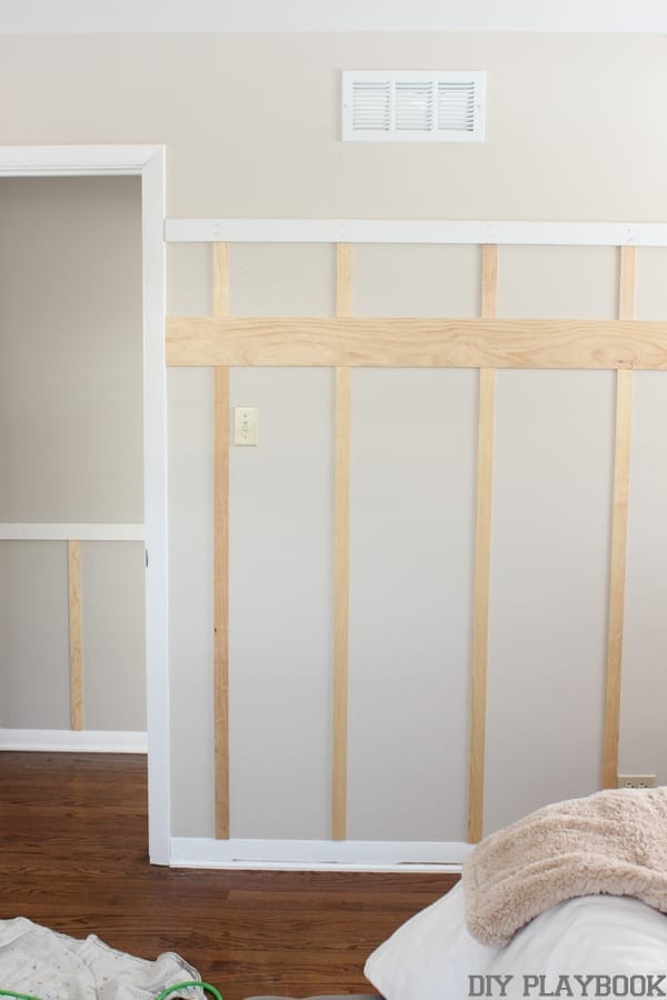These wood pieces make up the board and batten wall.