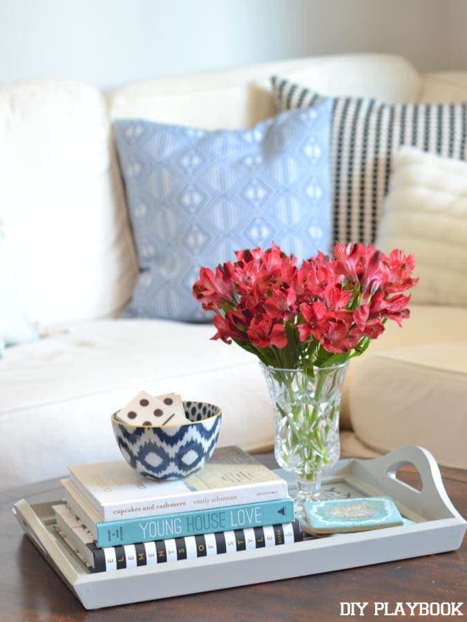 Place the DIY domino tiles into a decorative bowl on a coffee table.