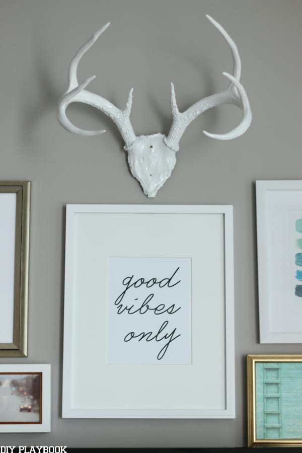 Urban Outfitters has a great selection of hip and trendy accessories and prints like this "good vibes only" print and antlers wall piece.