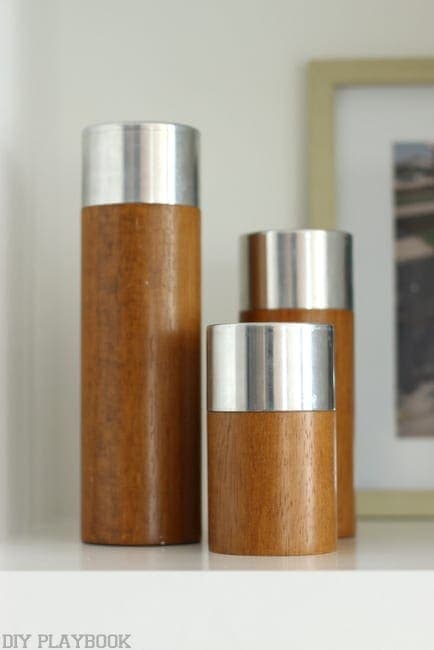 Decorative brown and silver candles.