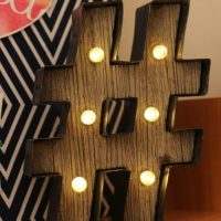 The hashtag decor piece lights up.