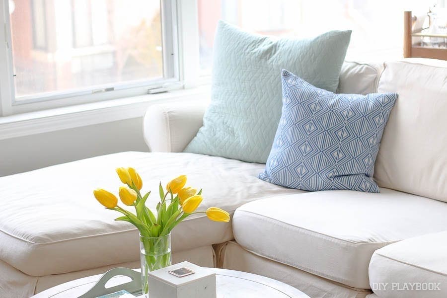 Casey's couch- with tulips