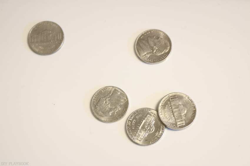 Nickles can be used to place in between each shiplap board to ensure a consistent seam.