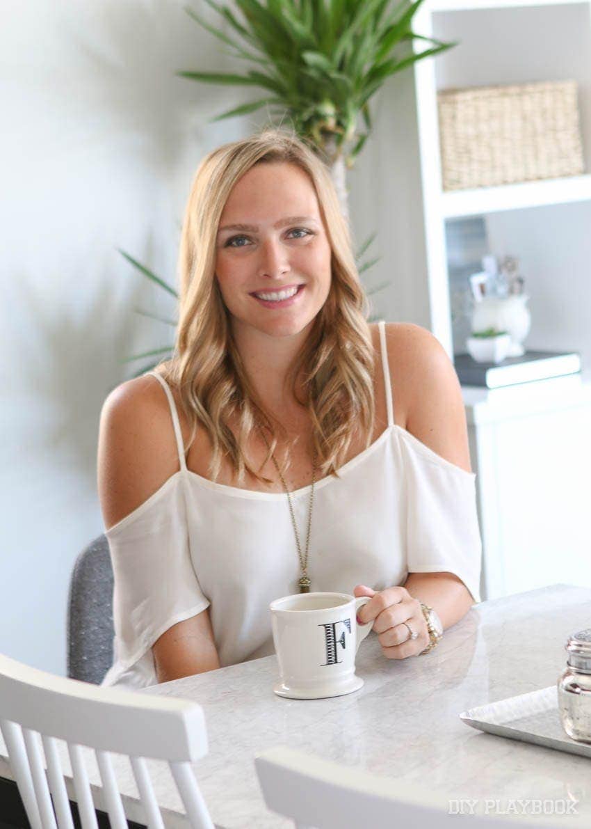 casey enjoying some coffee in the dining room