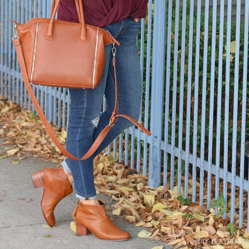 New this year - TOMS booties in leather! These babies look great with jeans and they match my purse! | DIY Playbook