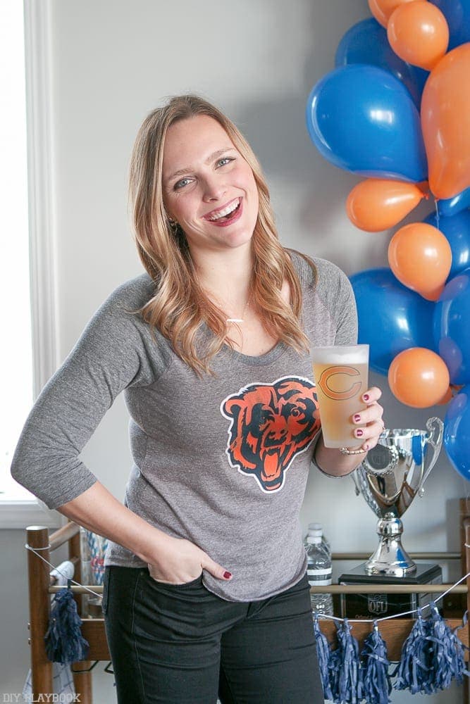 Festive Casey at our Super Bowl party.