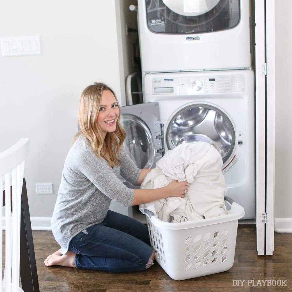 The stackable is really handy: DIY Door Installation for Our Laundry Room | DIY Playbook