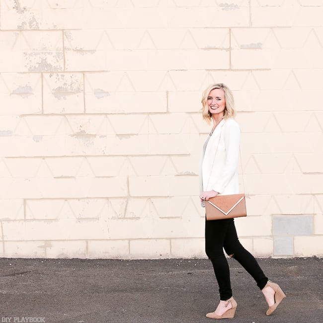 Bridget can totally rock the statement necklace with this work blazer too.