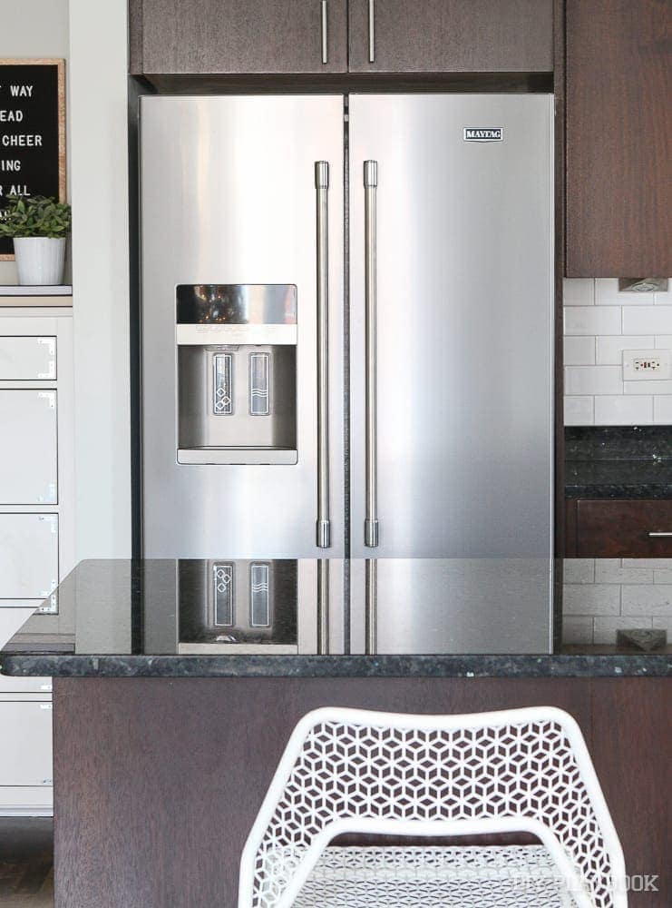 Here's our Maytag refrigerator - just one of three new appliances we recently acquired - isn't it pretty? 
