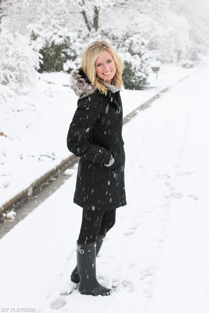 This black puffer jacket is great when it snows.