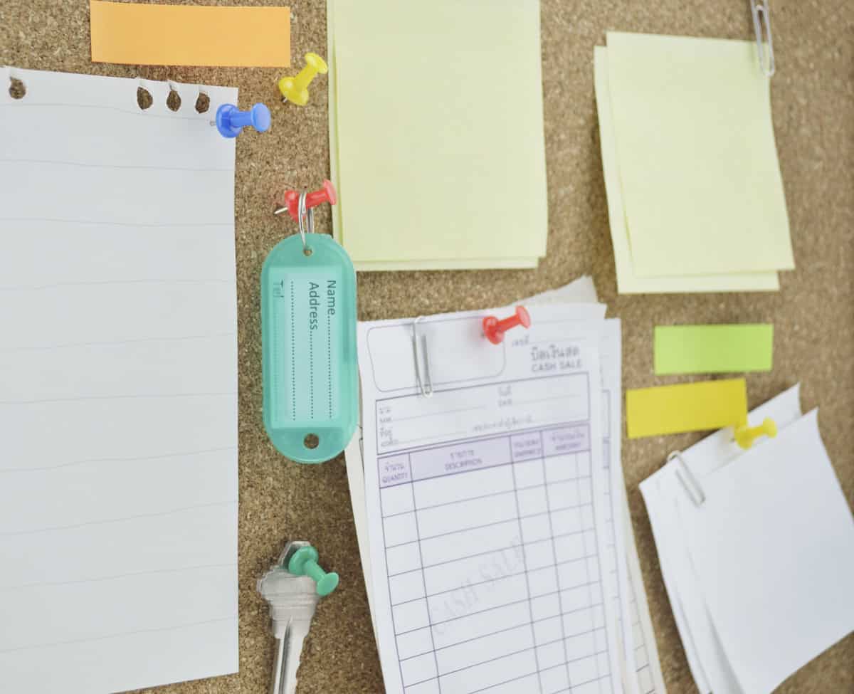 a bulletin board command center to store receipts and other paper clutter more attractively