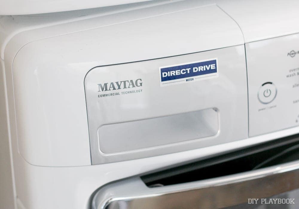 This maytag washer and dryer work really well for our space: DIY Door Installation for Our Laundry Room | DIY Playbook
