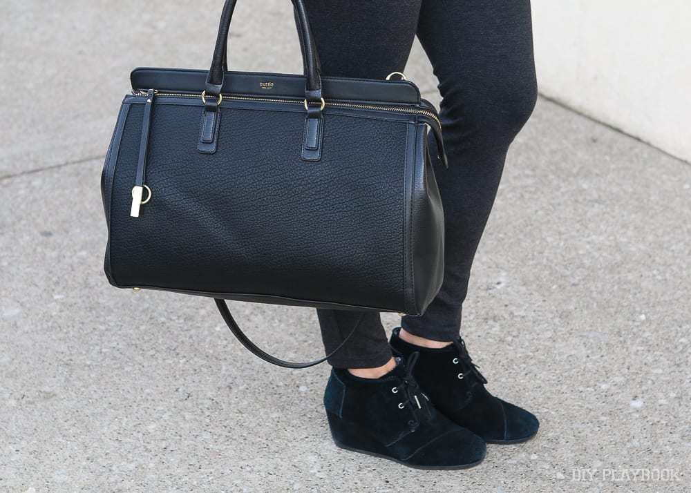 Comfortable and cute shoes are key- I avoid heels because of my walk on my commute, and opt for wedges instead.