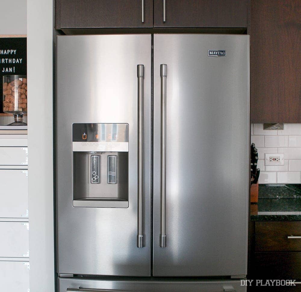 Our French door Maytag refrigerator is a dream for storage when organized efficiently.