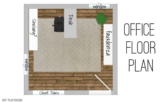 Office Floor Plan for Bridget's office remodel. This remodel will include a new desk, new rug and a fauxdenza we will DIY!
