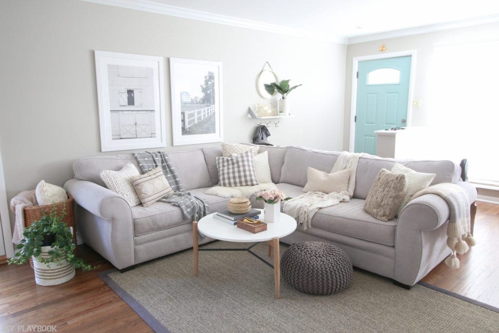 family room painted in benjamin moore's revere pewter