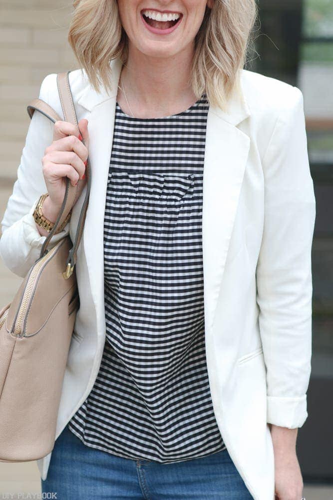 Gingham-cold-shoulder-blouse-fashion-blazer