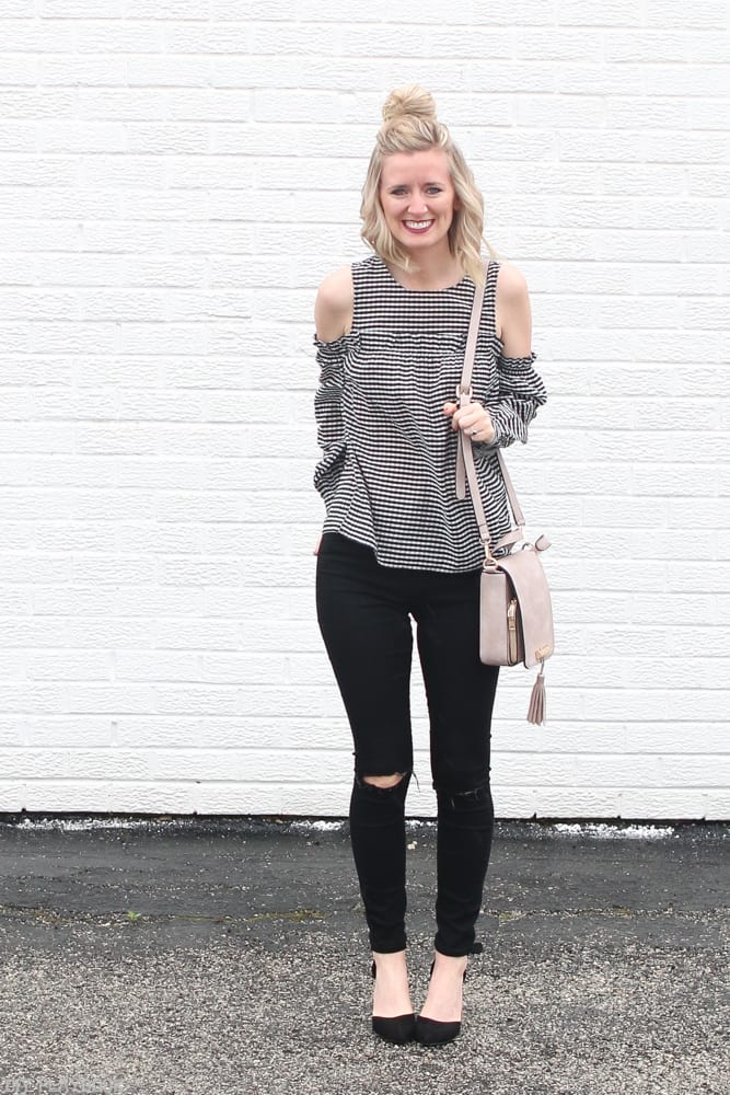 Cold-Shoulder Blouse Styled for Work to Weekend