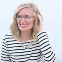 Wearing stripes with Warby Parker glasses.