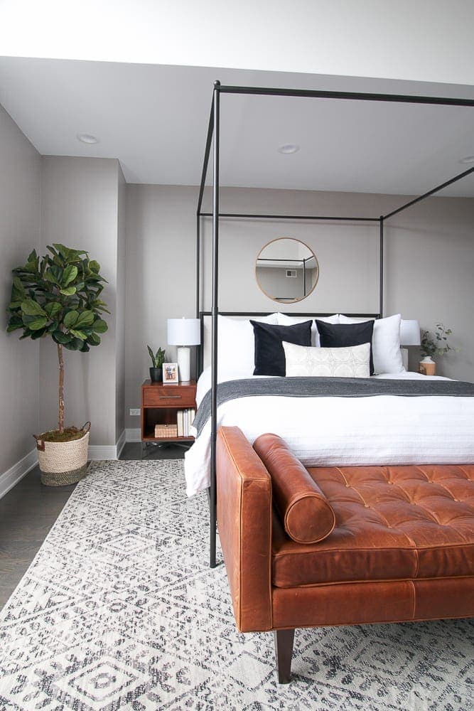 The large area rug pairs well with the aesthetic of the room. 