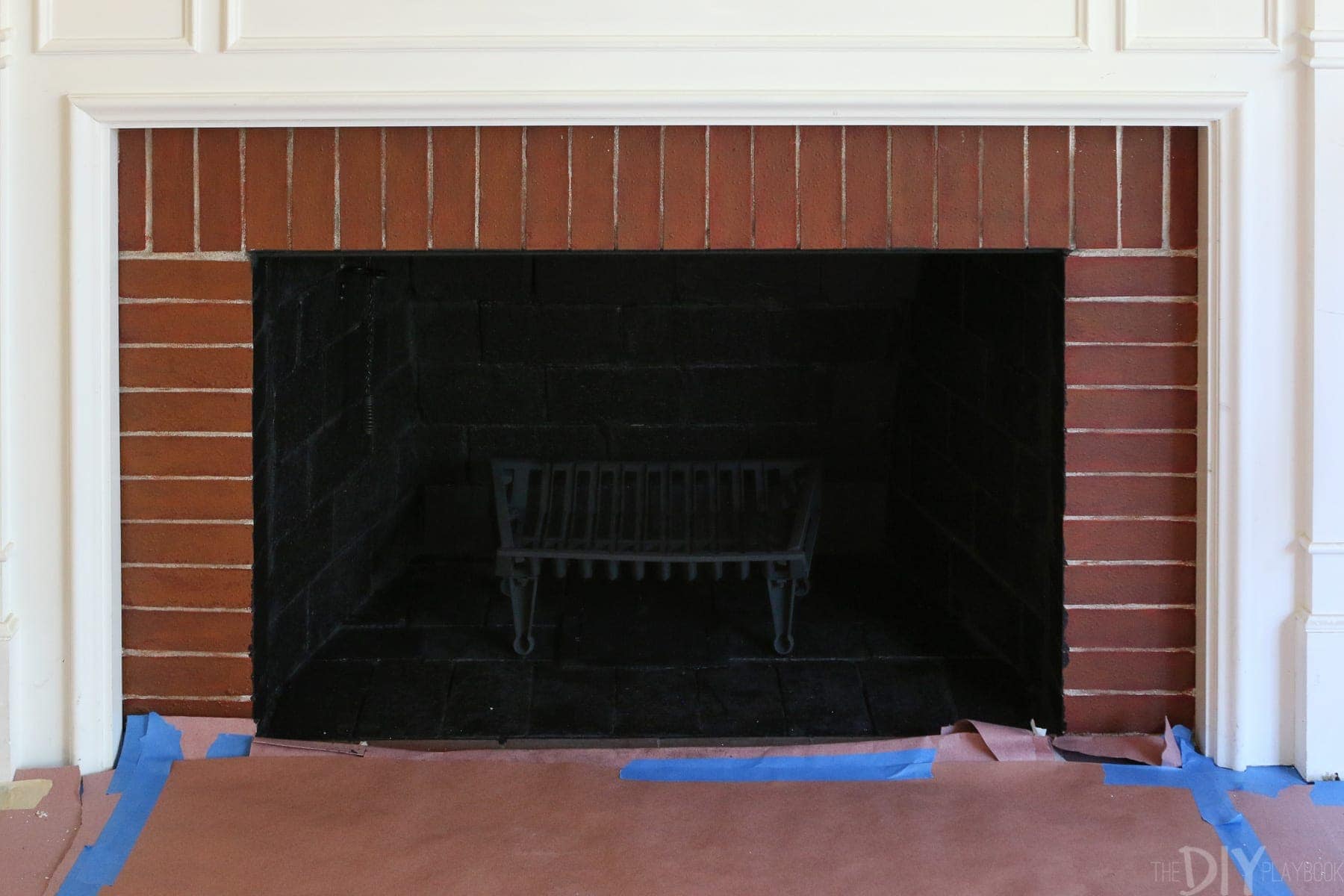 spray painted fireplace