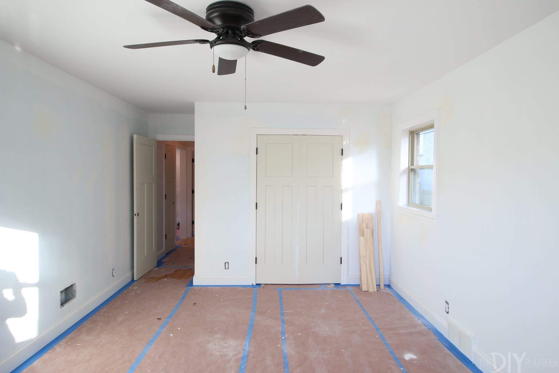 Nursery room redesign in progress. New closet doors and new paint. 