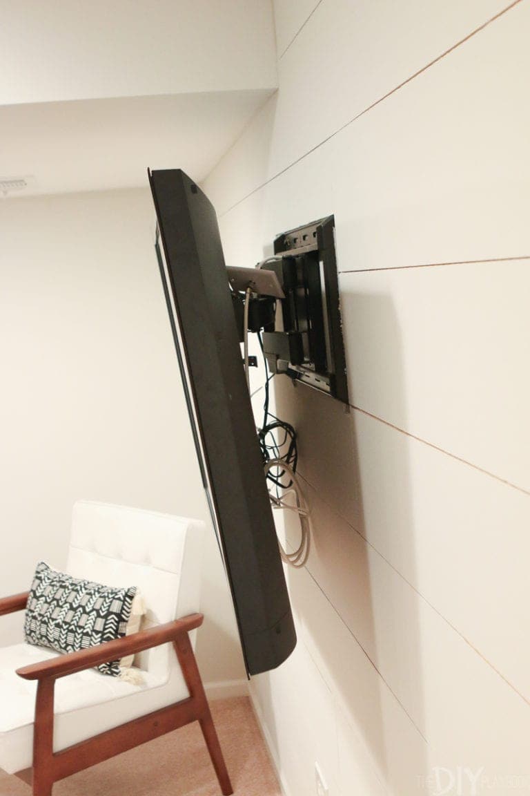Gray Shiplap Behind the Basement TV