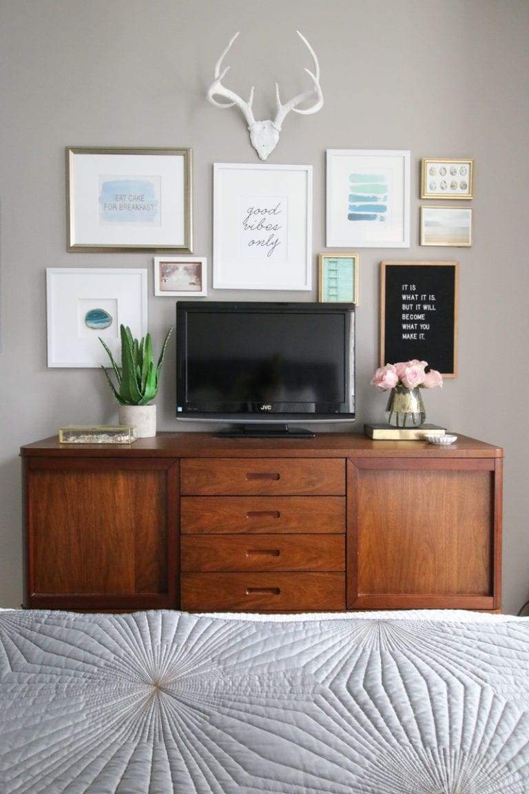 Different types of wall art add color to the room.