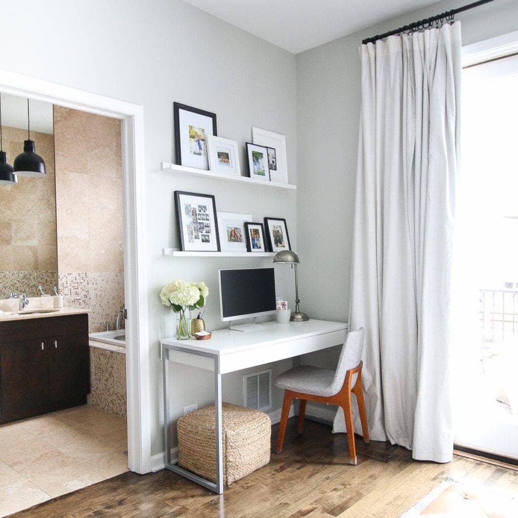 adding a small desk to a master bedroom space