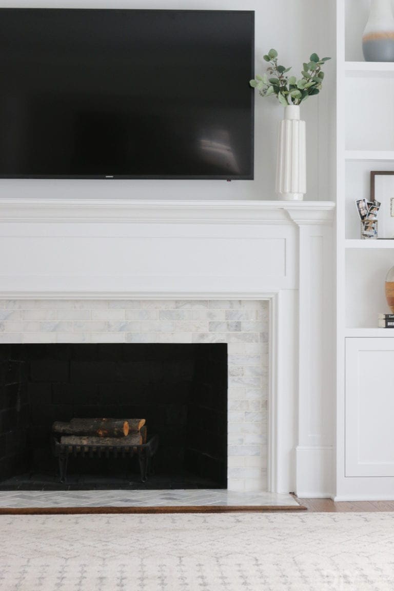 White Marble Tile Fireplace