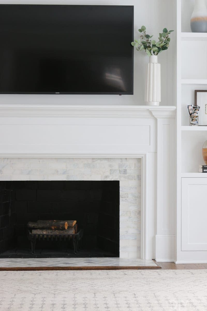Marble Tile on a White Fireplace