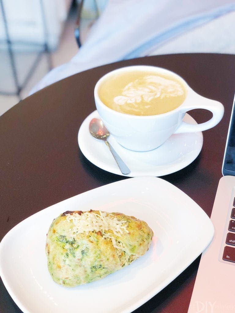 A scone and latte from scone city