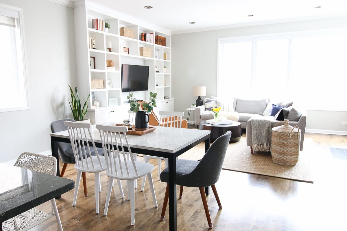 This family room space is full of both round and straight lines..the perfect combination.