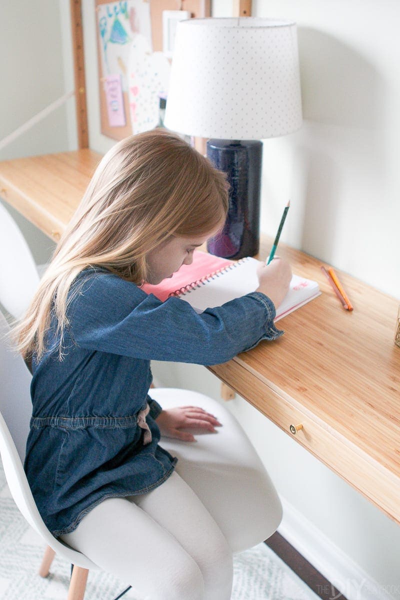 A thin desk from Ikea is the perfect spot to get homework done