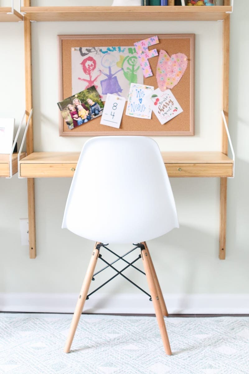 These white chairs from Amazon work perfectly at this desk space. 