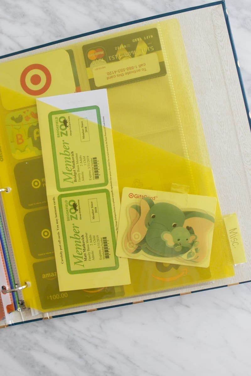 tricks for organizing gift cards with tab dividers