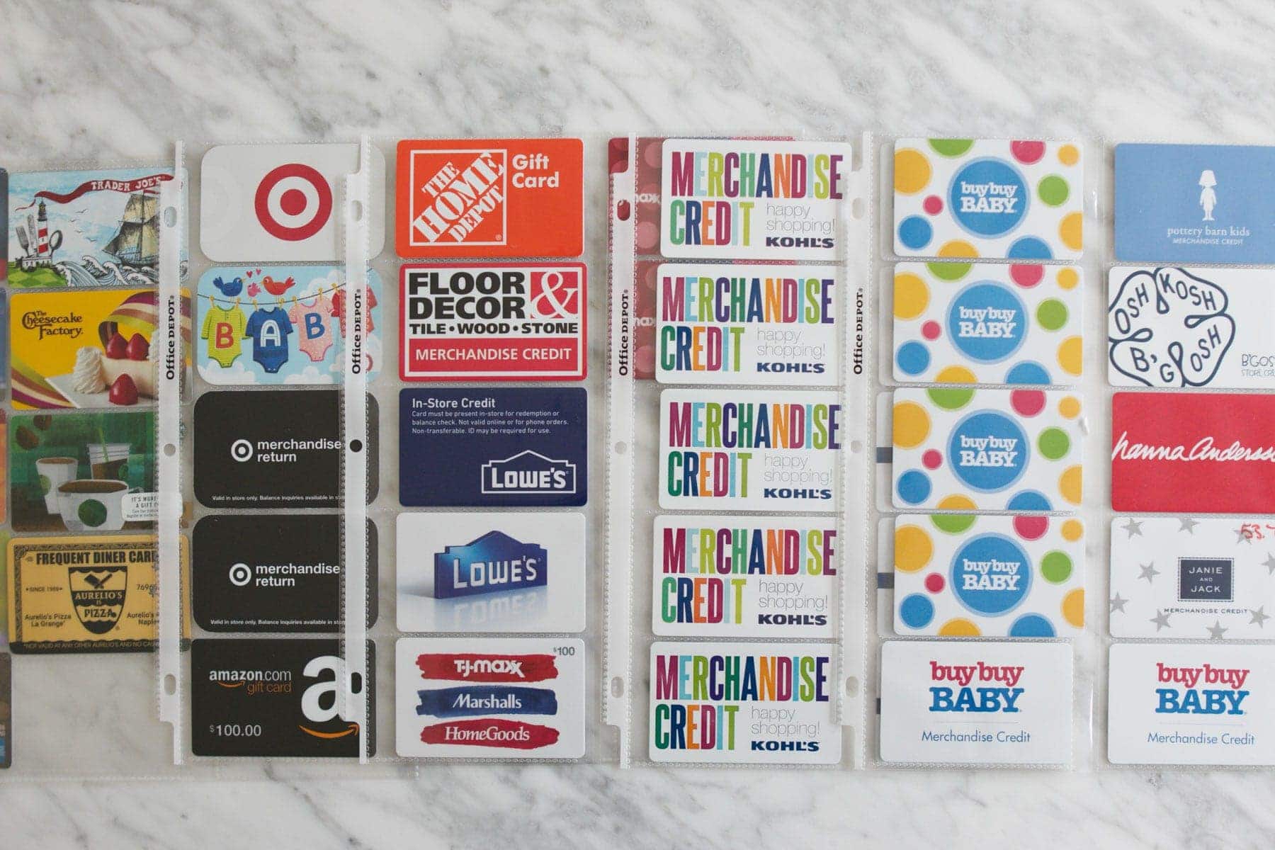 how to organize gift cards with a binder 
