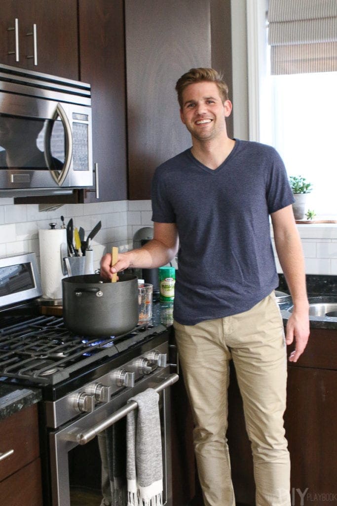 Finn cooking in the kitchen