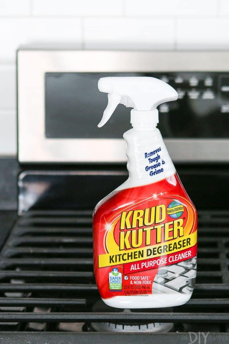 Krud Kutter Kitchen degreaser works well on tough grease and grime on the stove