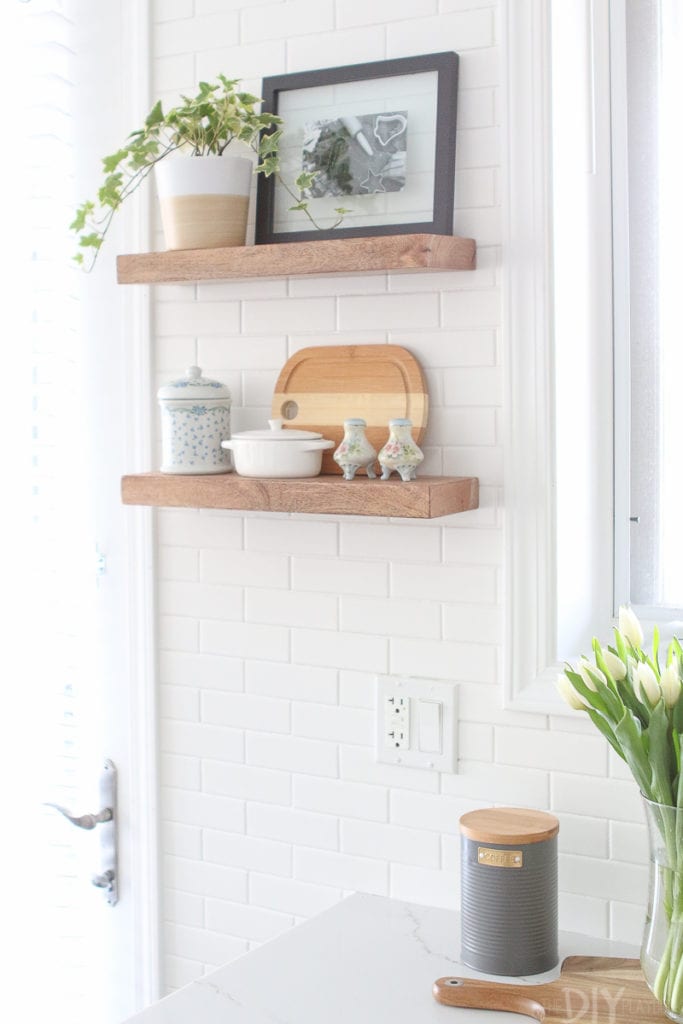 open shelving in a kitchen