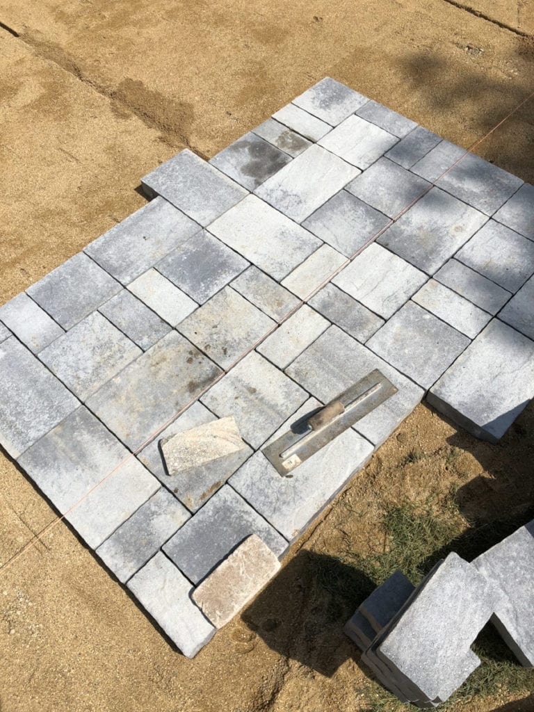 graphite landscaping bricks on a patio
