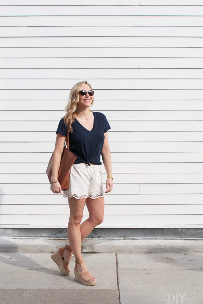 Adding lacy white shorts to our summer wardrobes